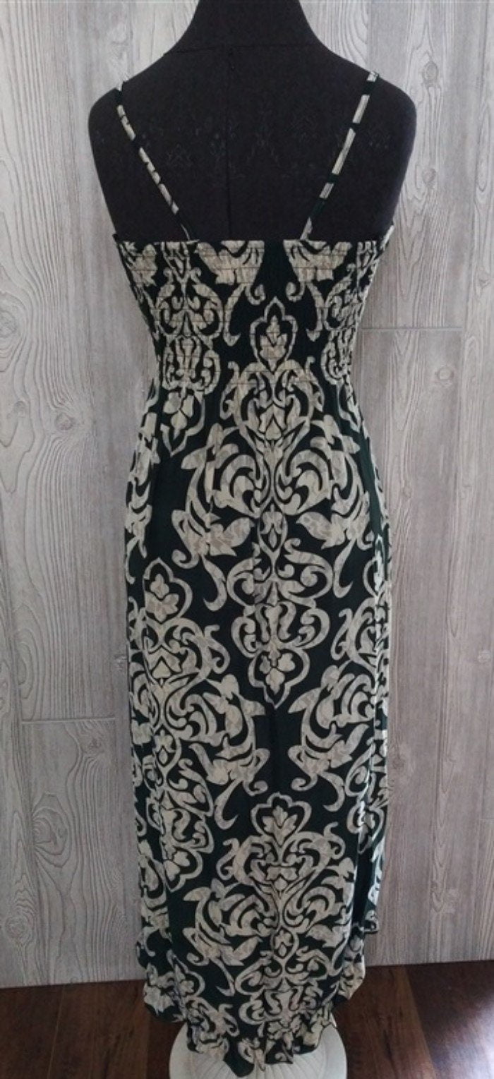 NWT Fleur De Lis Scrolling Stretch Sundress Midi High-Low Dress XL Green #23