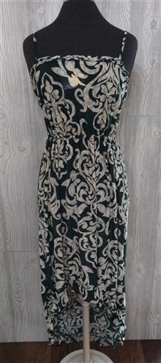 NWT Fleur De Lis Scrolling Stretch Sundress Midi High-Low Dress XL Green #23