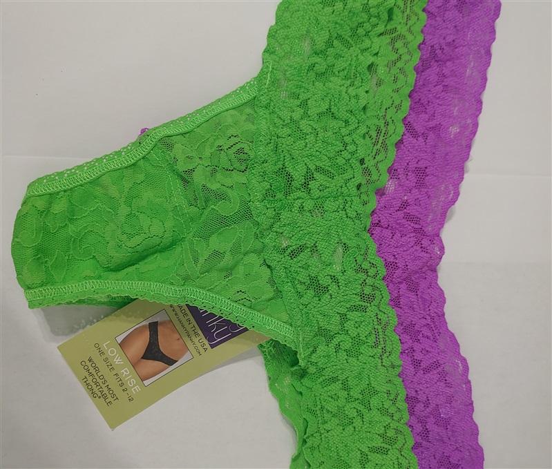 NEW Hanky Panky 2PR Purple & Green Signature Lace Low Rise Thong Underwear 82382
