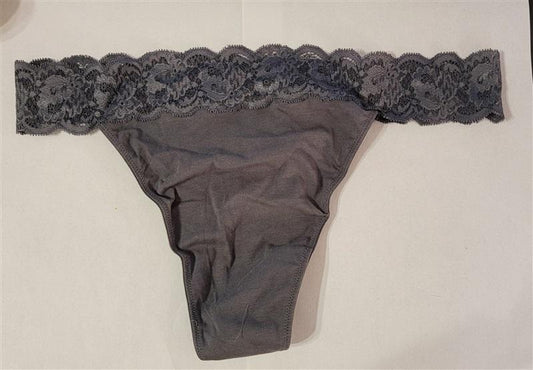 NEW Cosabella Plus 1X Hanna Lace & Cotton Thong Underwear 1pr Gray #84783