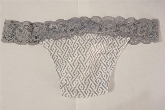 NEW Cosabella Plus 1X Hanna Lace & Cotton Thong Underwear 1pr Gray Print #84784