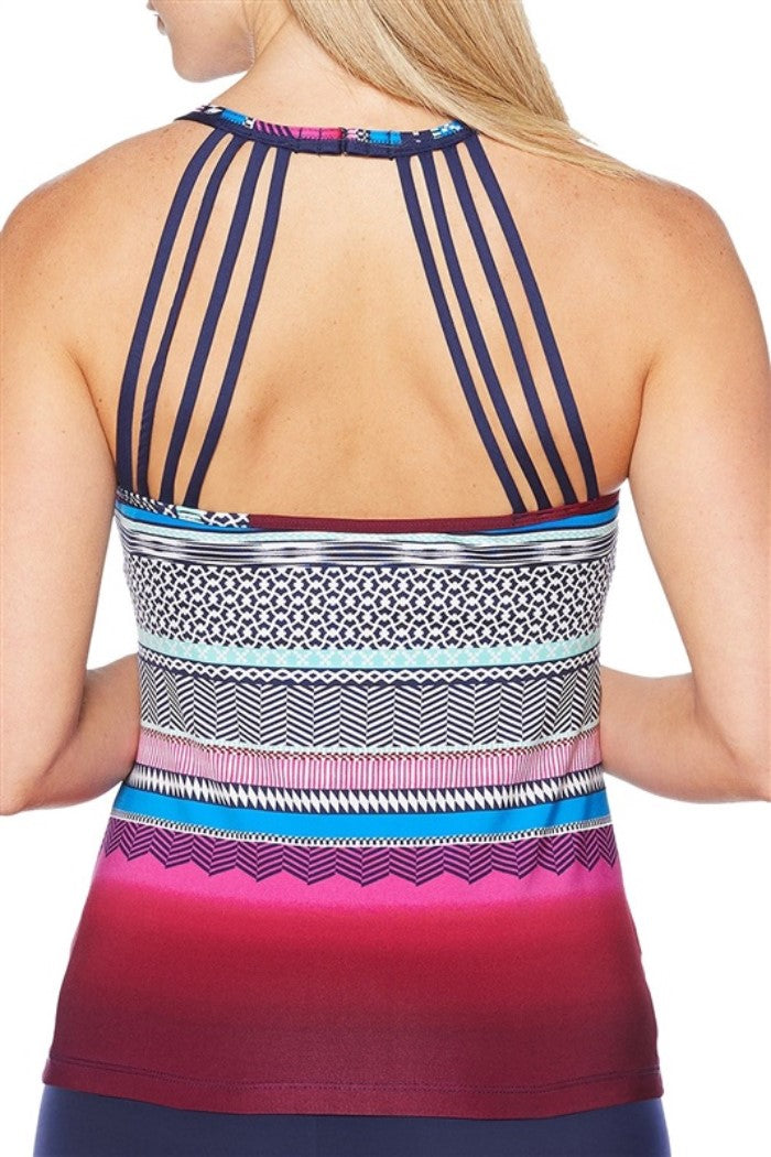 NEW Jag SM Ombre Stripe Multi-Strap Back Tankini Very Berry Purple & Blue #86276