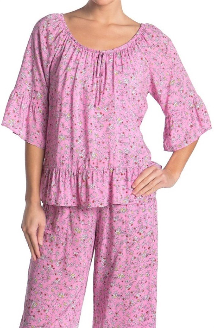 New Kensie M Pink Floral Lightweight Wear 2 Ways Off Shoulder Lounge Top #84802