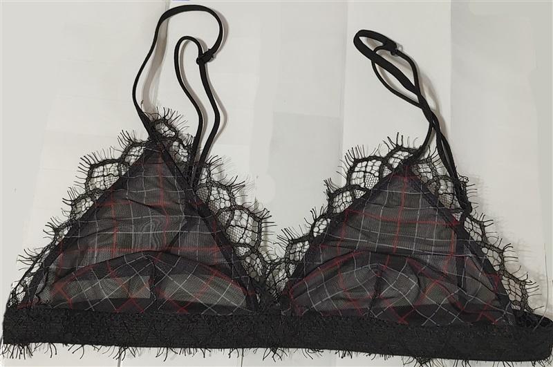 NEW Lovers & Friends Black Plaid Sheer Bra Bralette SM #78787