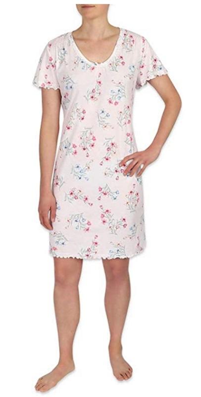 NWt Miss Elaine Short Sleep Gown Silky Knit Pink Floral Small #78638
