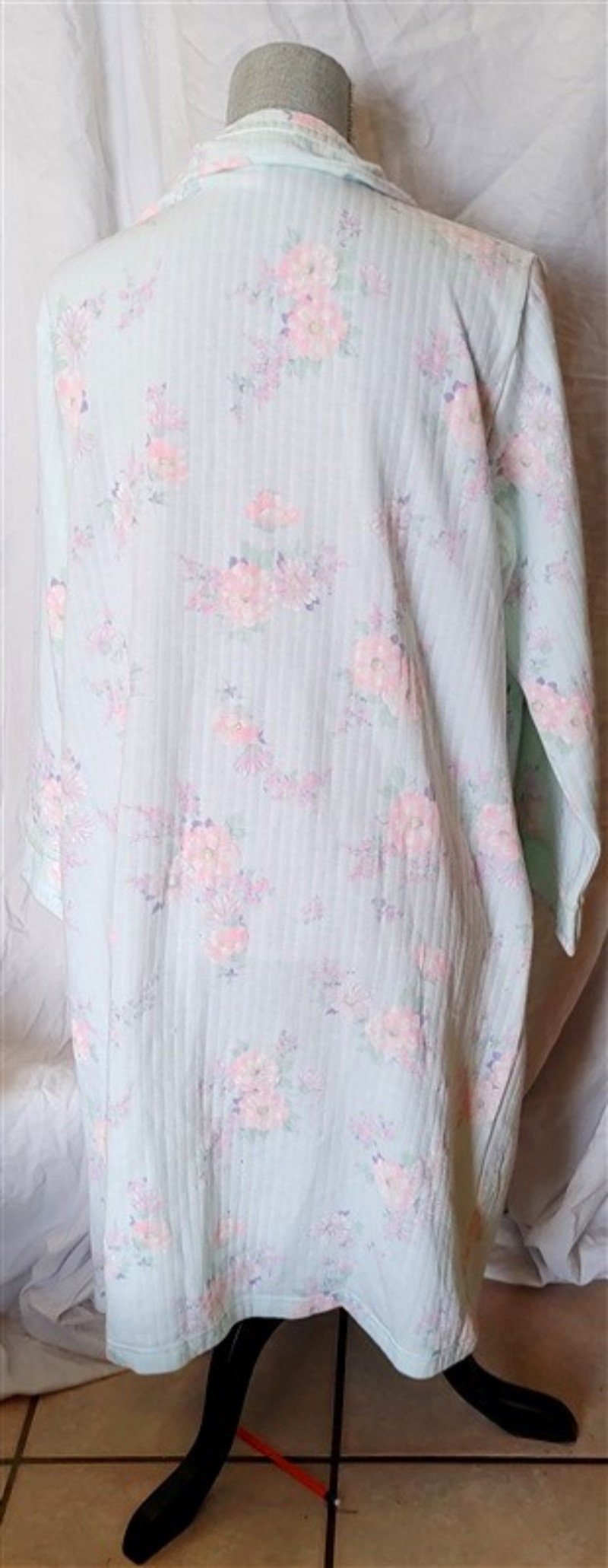 New Miss Elaine Quilted Knit Short Zip Robe 367809 Aqua Pink L #79093