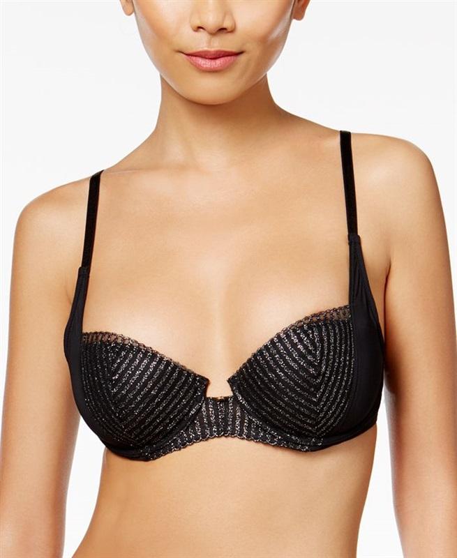 New Natori 34C Imperial Contour Embroidered Bra 712143 Black Silver #86258