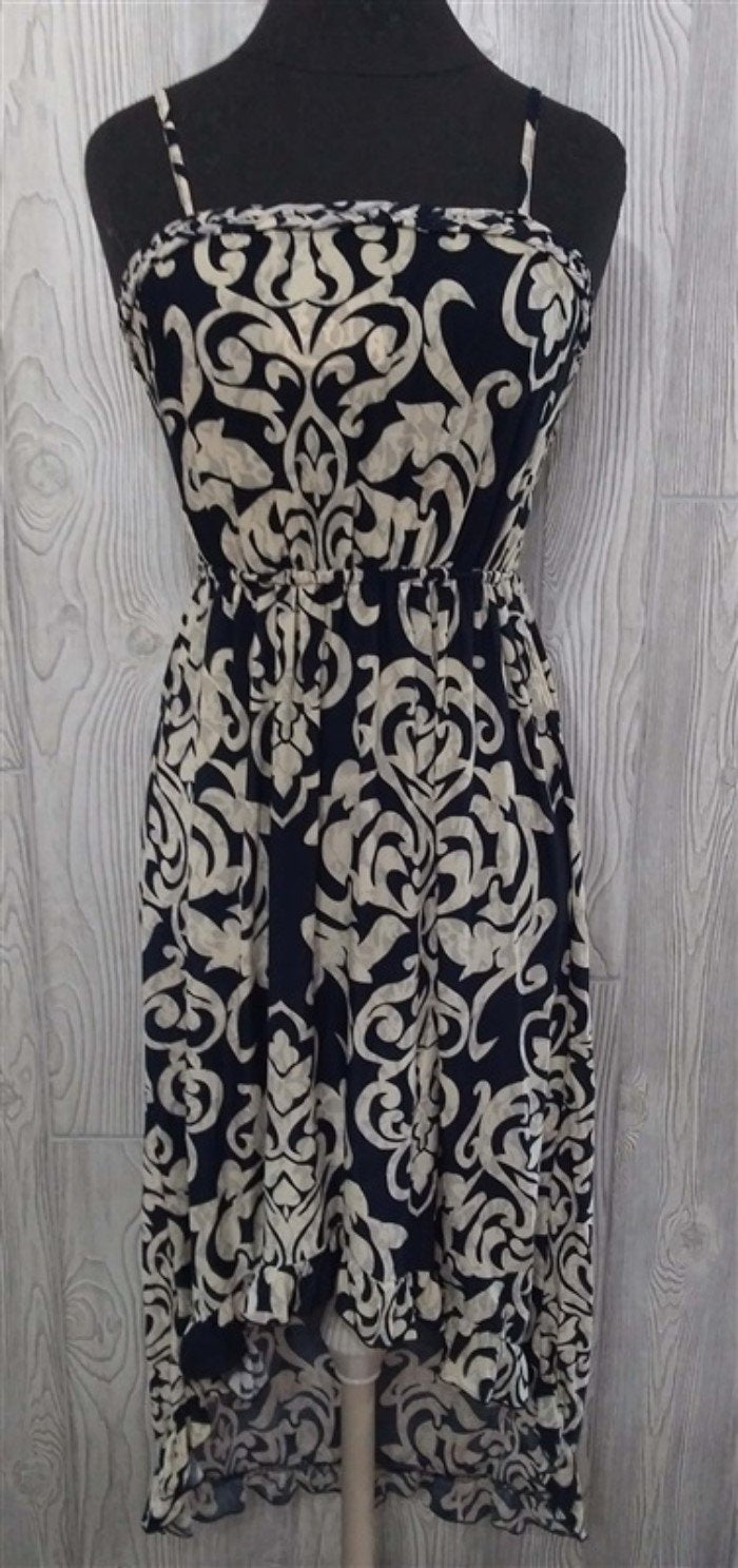 NWT Fleur De Lis Scrolling Stretch Sundress Midi High-Low Dress XXL Black #22