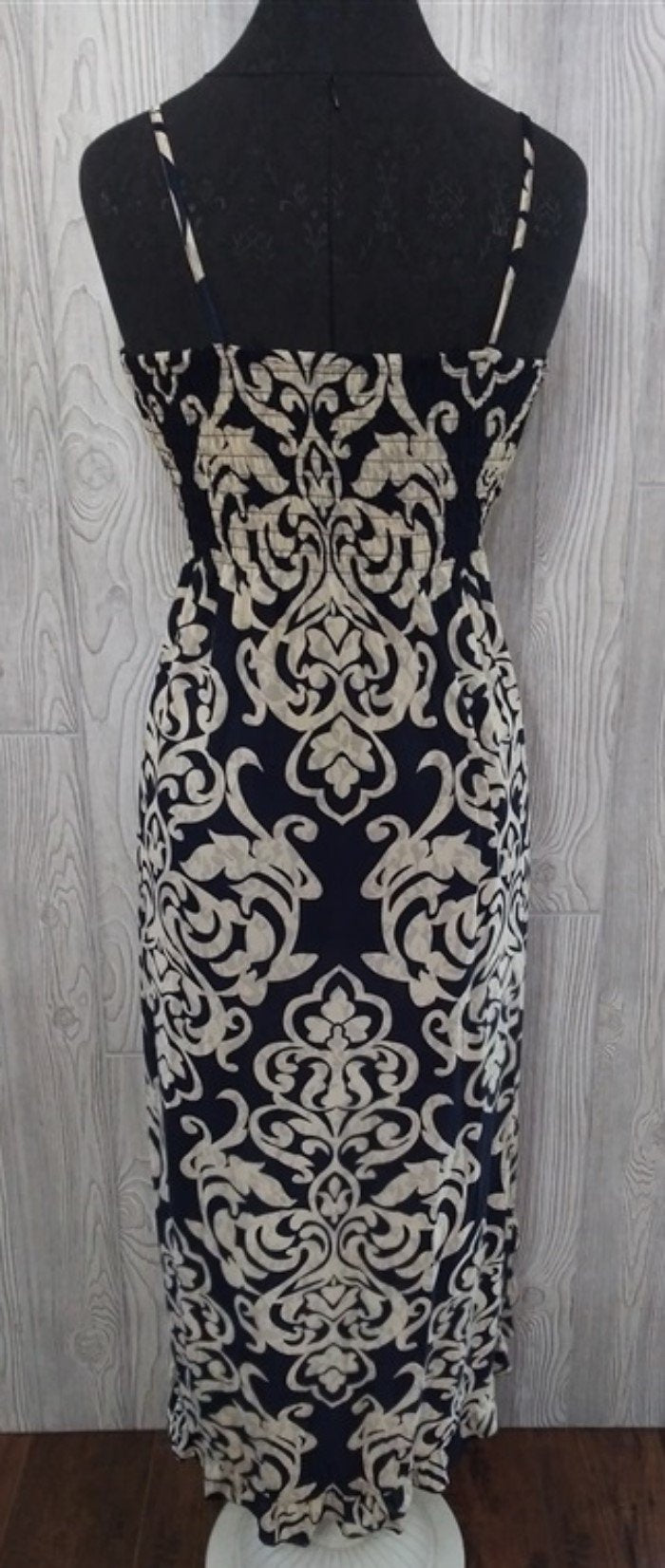 NWT Fleur De Lis Scrolling Stretch Sundress Midi High-Low Dress XL Navy Blue #21