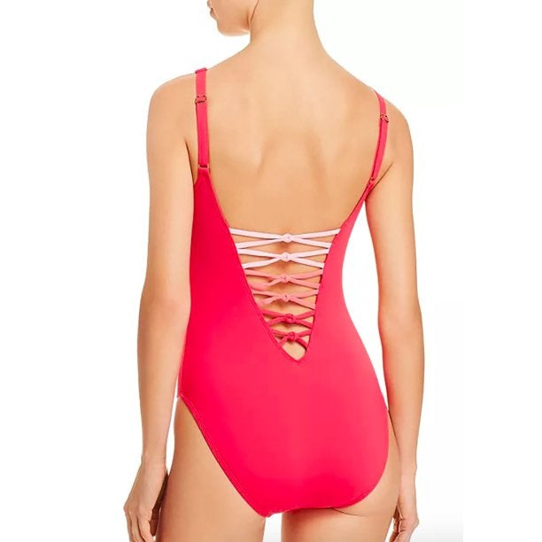NWT Bleu by Rod Beattie SZ 14 Lace-Up Plunging One-Piece Swimsuit #90130