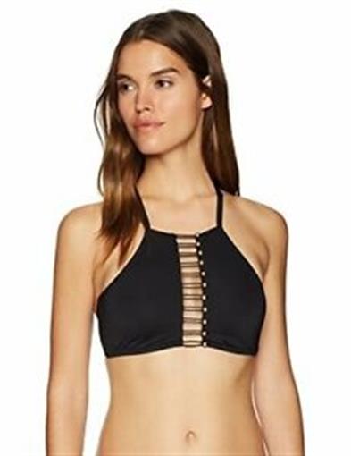 NWT Kenneth Cole Small Black KC8EP89 High-Neck Cutout Bikini Top #86399