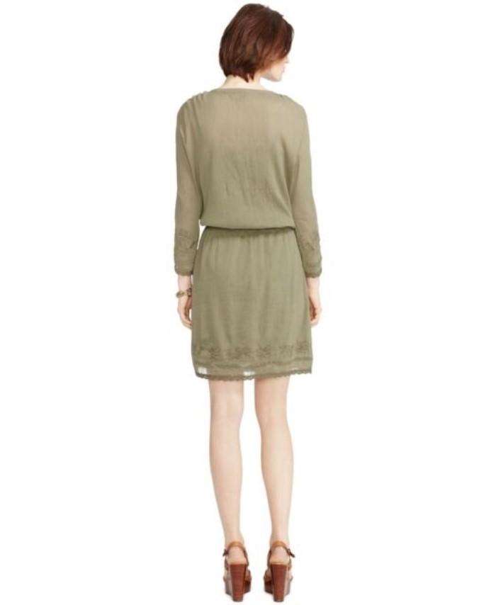 New Ralph Lauren Jeans Co Embroidered Cotton Peasant Dress Sz 6 Sage Green 89399