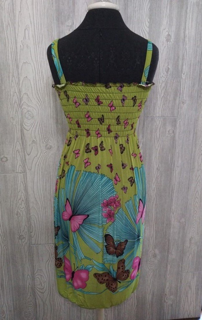NWT Summer Butterflies Spring Green Gathered Bust Stretch Midi Dress XL #16