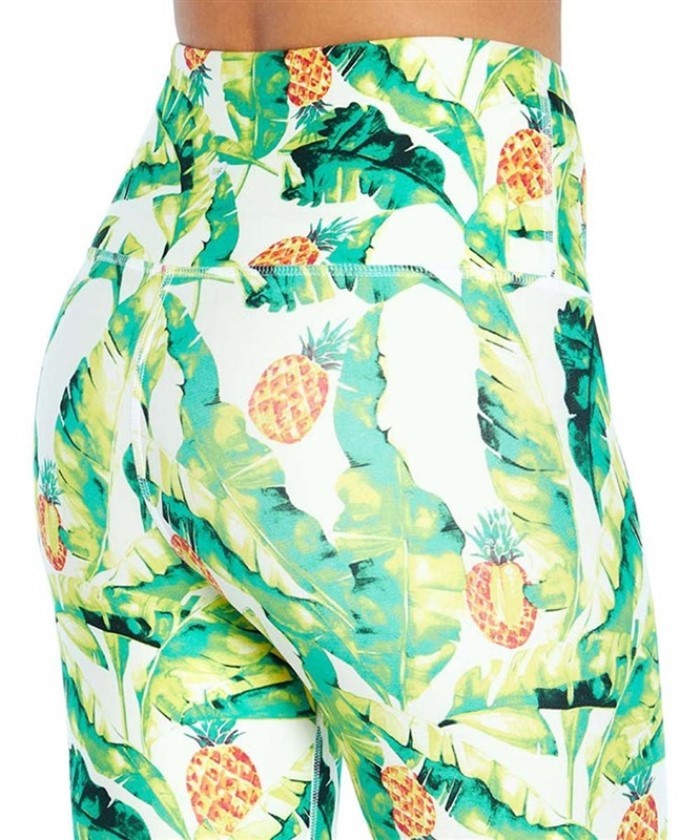 NWT Wildfox MD Green & Yellow Palm Leaf Compression 25" Ankle Leggings #88258