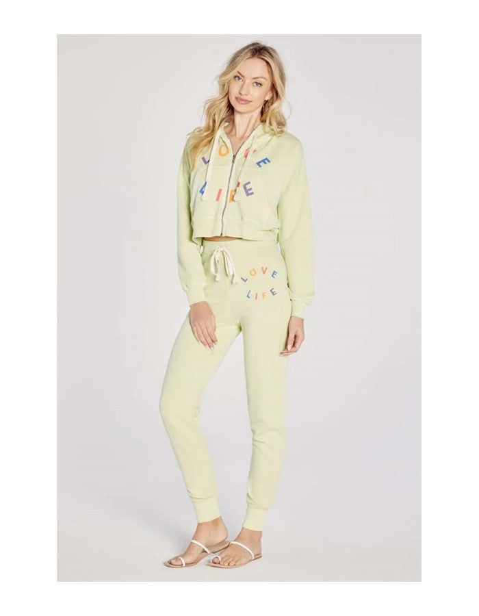 NEW Wildfox S Love Life Kinley Cropped Hoodie Sweatshirt Shadow Lime Green 89708
