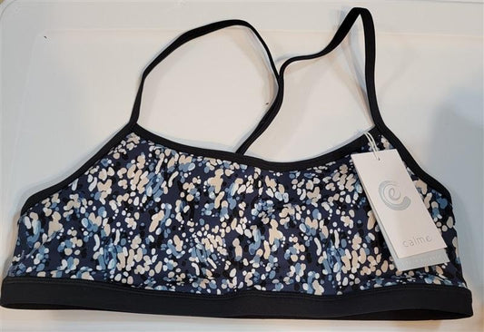 NWT Calme L Endure Sports Yoga Bra Cropped Tank Top Blue Polka Dot 100022