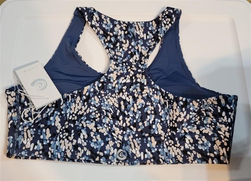 NWT Calme Endurance Polka Dot Sports Bra Sz XL Blue 100037