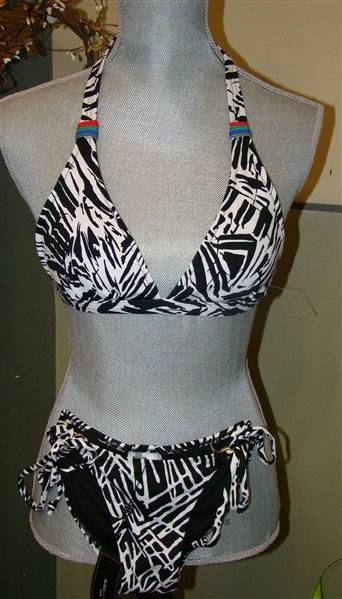NWT BCBG Max Azria Panama Halter Bikini Top & Bottom Sz S Black White 100056