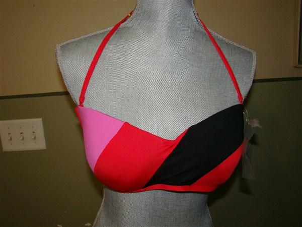 NWOT Jag Red Stripe Bandeau Bikini L Top S Bottom Swimsuit #100057