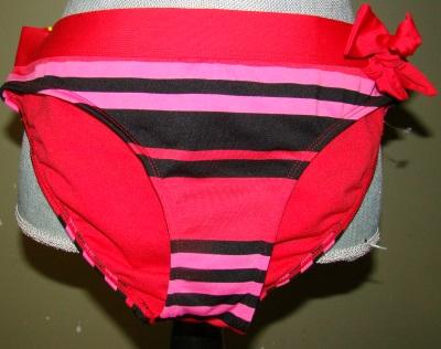 NWOT Jag Red Stripe Bandeau Bikini L Top S Bottom Swimsuit #100057