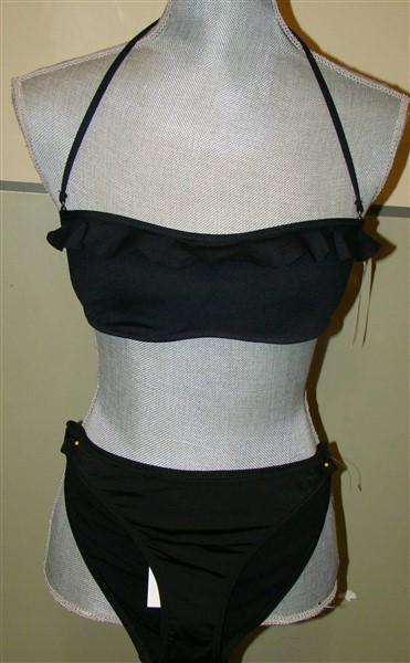 NWT BCBG Max Azria Ruffle Bikini Halter Top M & Bottom Black S #100059
