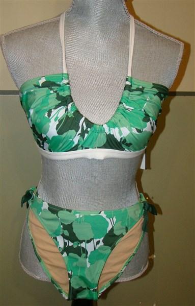NWT BCBG Max Azria L Bikini Bandeau Halter Top & Bottom Green Opal 100069
