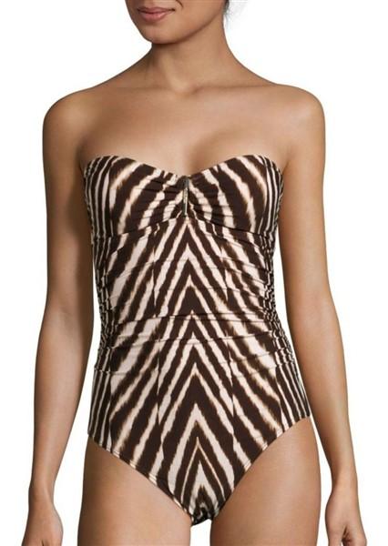 NWOT Calvin Klein 8 Bandeau Neckline Ruched 1PC Bandeau Swimsuit 100075