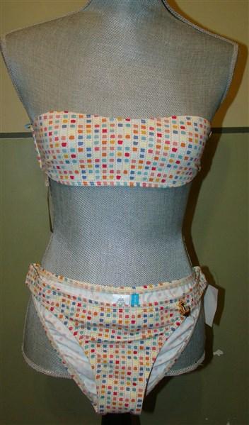 NWT BCBG Max Azria Coral Jeweled Bikini Bandeau Top XS & Bottom L White #100076