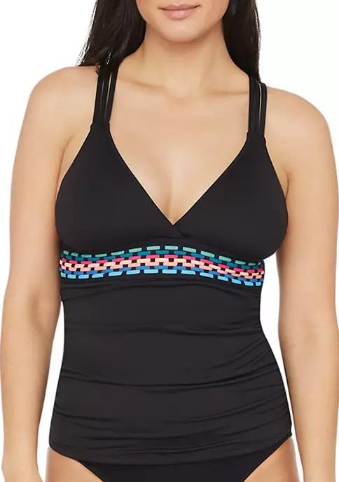 NWOT La Blanca Macrame SZ 6 Black Crochet Halter Tankini Swim Top #100080