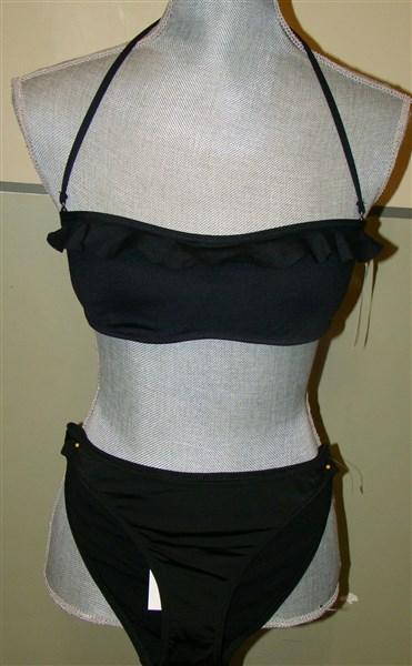 NWT BCBG Max Azria Ruffle Bikini Bandeau Top & Bottom Black M 100094