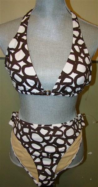 NWT BCBG Max Azria LG Painted Square Tie Bikini Halter Top & Bottom BROWN 100099