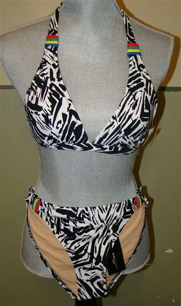NWT BCBG Max Azria Bikini Tribal Brush Halter Top M Bottom L Black White 100104