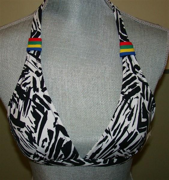 NWT BCBG Max Azria Bikini Tribal Brush Halter Top M Bottom L Black White 100104