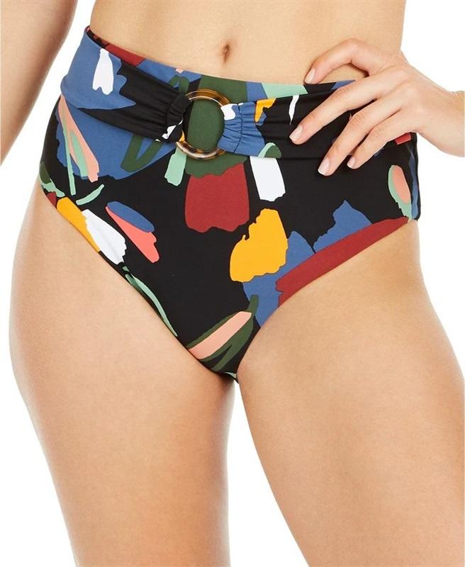 NWOT Bar iii Paradise Palm S Belted High-Waisted Bikini Swim Bottom #100152