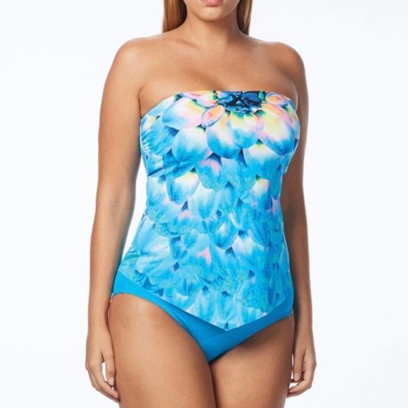 NWT Coco Reef Silent Bloom 32C Blue Layered Underwired Tankini Swim Top #100158