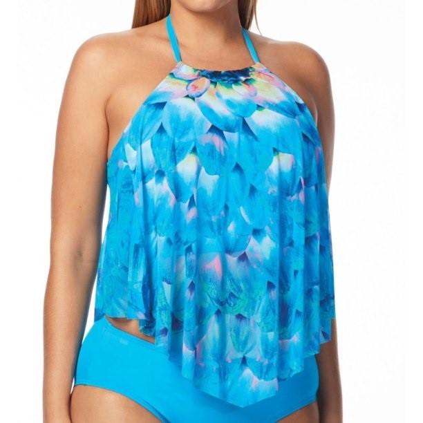 NWT Coco Reef Silent Bloom 36DD Blue Layered Underwired Tankini Swim Top #100168