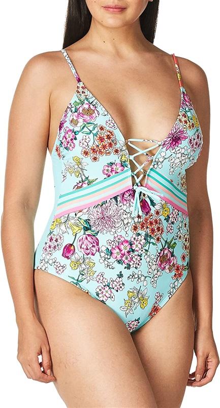 NWT Kenneth Cole Reaction Mosaic 1PC Swimsuit Pastel Colors 100194