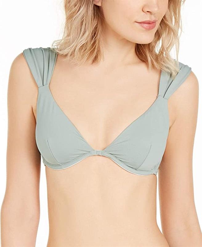 NWOT We Wore What Solid Allie L Green Halter Underwired Bikini Swim Top #100200