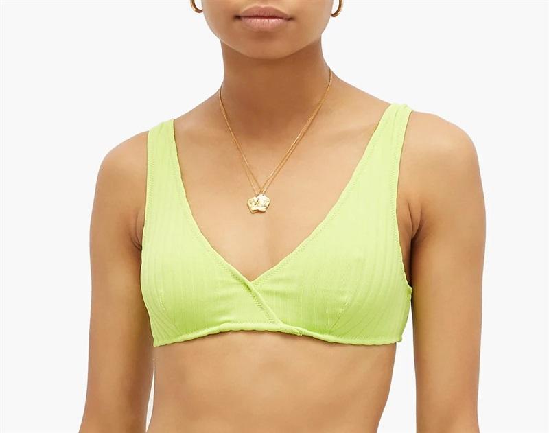 NWT Solid & Striped Beverly Ribbed S Green V-Neck Bikini Swim Top #100207