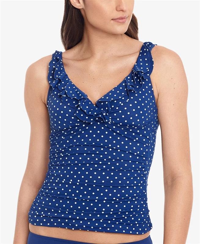 NWT Lauren Ralph Lauren Pin Dot SZ 8 Ruffled Underwired Tankini Swim Top #100210