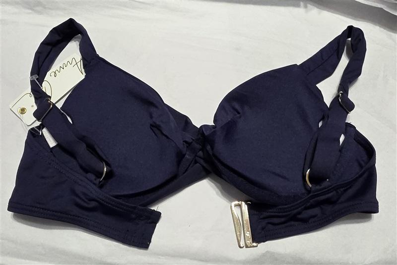 NWT Anne Cole Lovely Solids 36DD Navy Twist Underwired Bikini Swim Top #100236