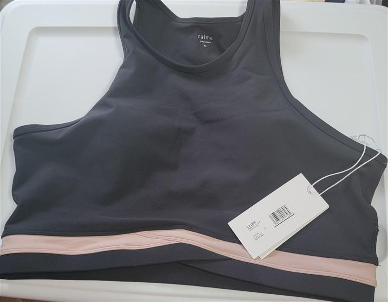 NWT Calme Criss Cross Sports Bra Sz XL Black Pink 100277
