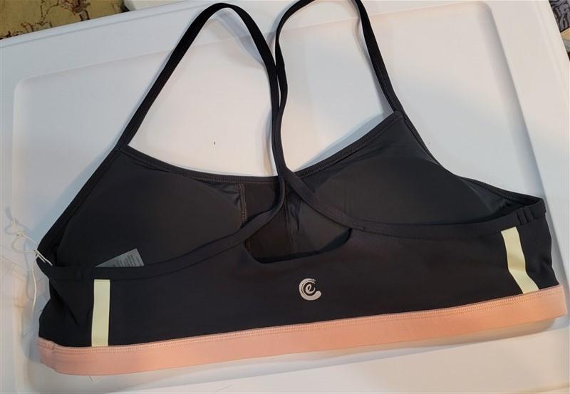 NWT Calme L Endure Sports II Yoga Bra Cropped Tank Top Black Peach 100294