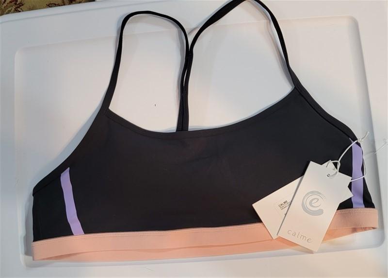 NWT Calme L Endure Sports II Yoga Bra Cropped Tank Top Black Peach 100294