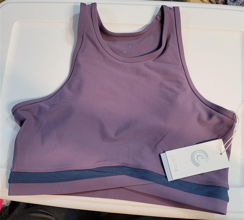 NWT Calme Criss Cross Sports Bra Sz L Purple 100296