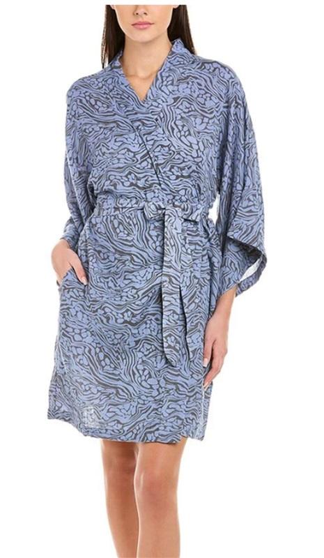 NWOT Calme L Double Gauze Belted Kimono Robe Blue Gray 100306