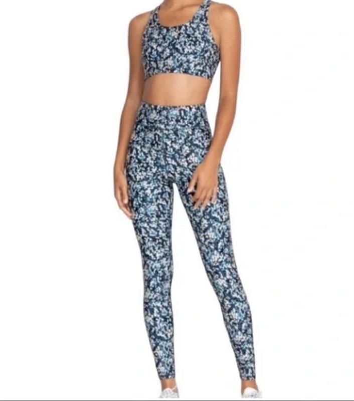 NWT Calme Johnny Was L ENDURANCE HIGH WAIST LEGGING 7/8 Blue Dots 100313