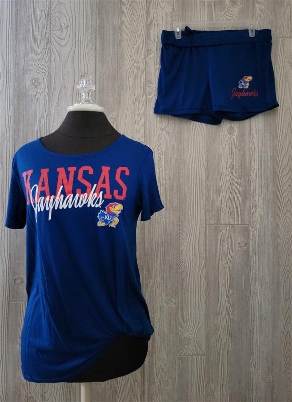 NWOT Sideline Apparel M KU Kansas Jayhawks Top & Short Set 100316
