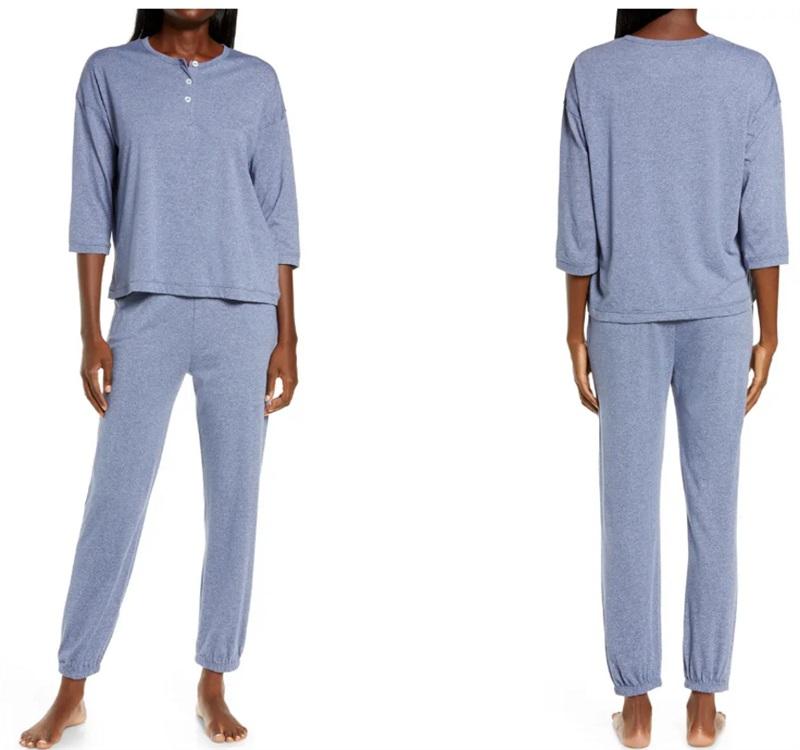 NWT Papinelle L Unwind Henley Jogger Pajamas Pink 100320