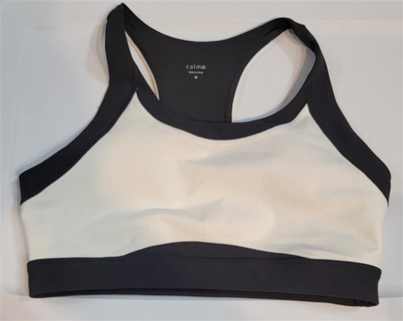 NWT Calme Endurance Sports Bra Color Block Sz L Black White 100349